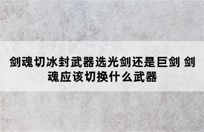 剑魂切冰封武器选光剑还是巨剑 剑魂应该切换什么武器